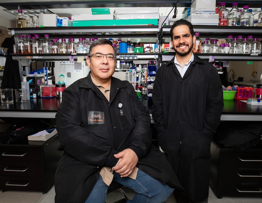 Ramón Sánchez (pictured right), a doctoral candidate within UTEP's chemistry program, has identified a novel method for treating bacteria in 'produced water' through the use of bacteriophages. Ricardo Bernal, Ph.D., (pictured left) is an associate professor of chemistry and biochemistry at UTEP and Sánchez' doctoral advisor. 