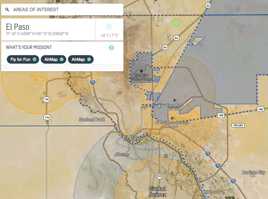 Screengrab of El Paso area on AirMap website 