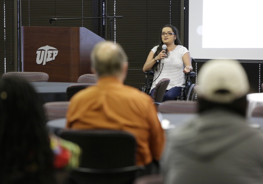Student giving a talk to an audience