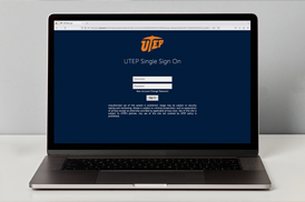 Open laptop with screen showing login to my.utep.edu