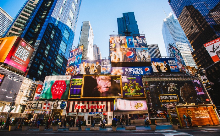 Advertising billboards in Times Square, New York, NY