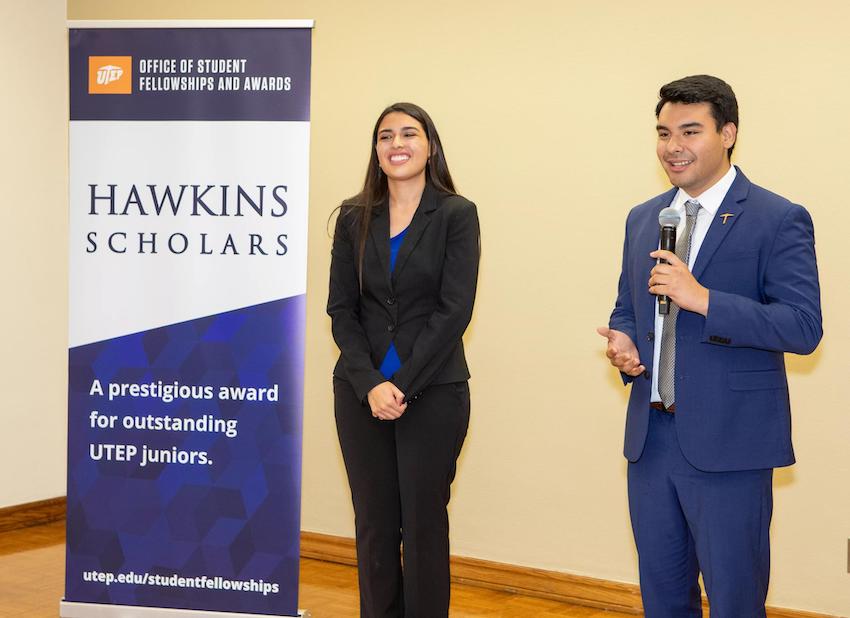 Junior cellular and molecular biochemistry major Valeria Lopez (left) and junior electrical engineering major Arian Perez Ramos have earned the Hawkins Scholarship – the University’s highest award for scholarship and leadership. 