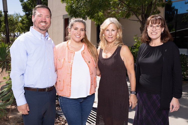 Lisa Peisen (second from left) and her family are pictured with Stacy Wagovich, Ph.D., the interim dean of UTEP’S College of Health Sciences (far right), following their generous contribution in an effort to increase the number of mental health professionals in the El Paso region. The $136,124 gift will sponsor the first cohort of social work students through their certifications in the post-graduate program. 