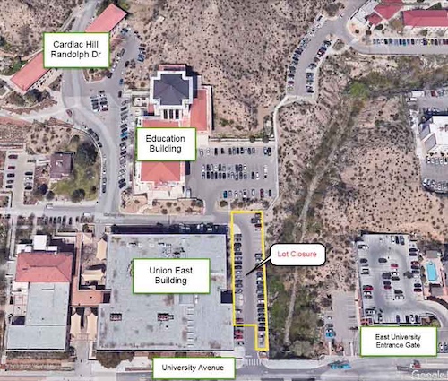 Union Building East parking lot UN-4 will be closed beginning June 12 to allow utility work for a new gas line feeding the Education Building. 