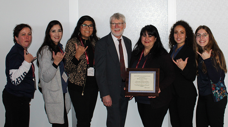 Program coordinators from The University of Texas at El Paso's Professional and Public Programs (P3) accepted the Learning Resources Network ‘s (LERN) Best Management Practice award from LERN President William A. Draves. Photo: Courtesy 