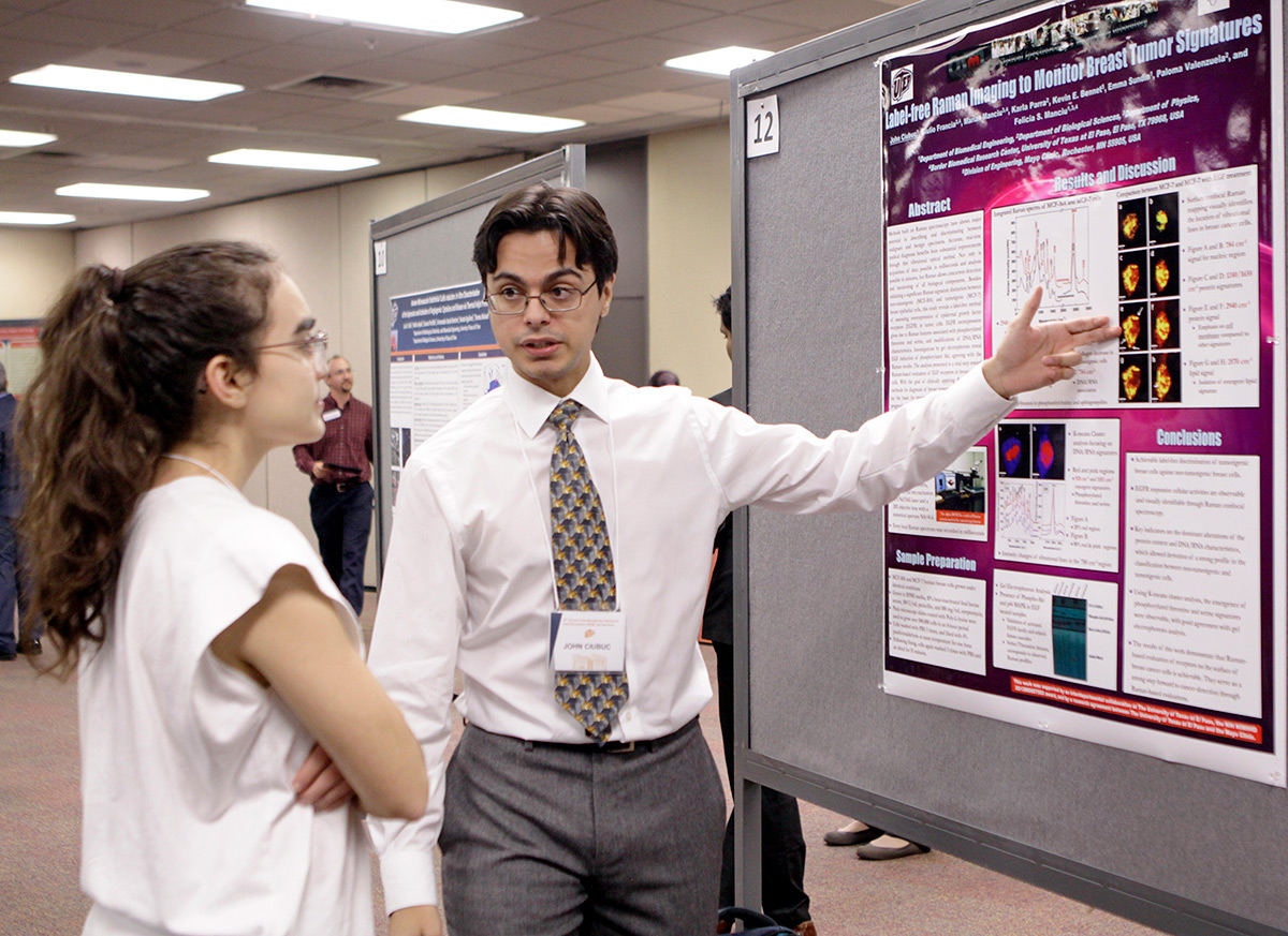 John Ciubuc, a doctoral student in biomedical engineering, was part of a team that presented a project at this year’s Interdisciplinary Research and Education Symposium.  