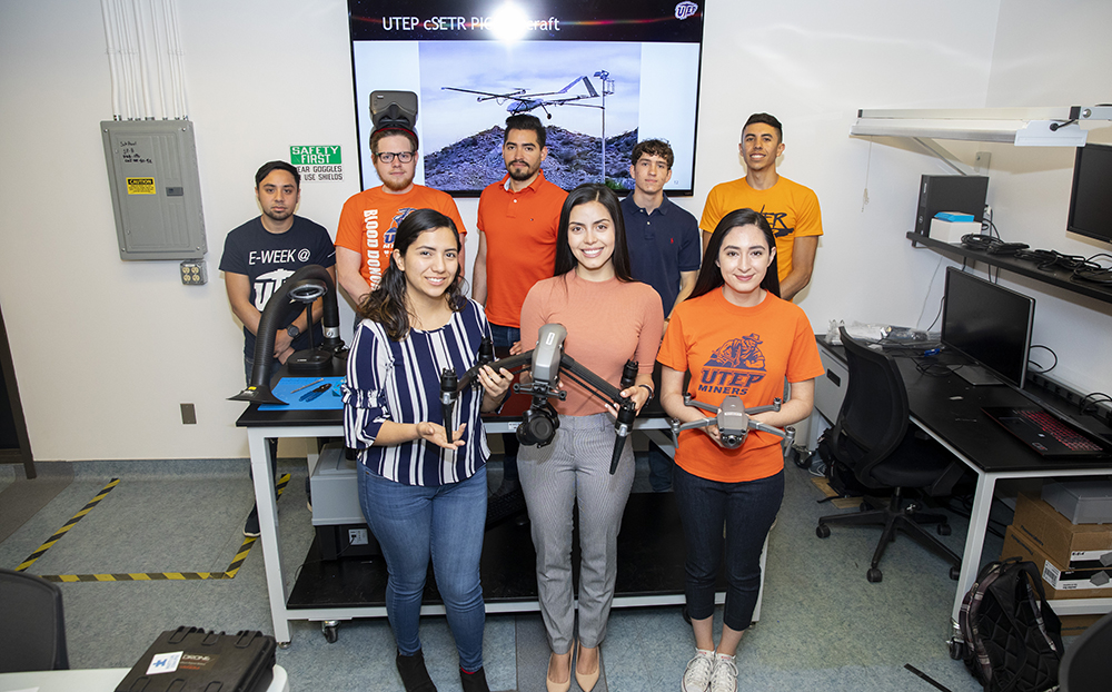 Eight engineering students comprise the UTEP team that will compete against 10 other universities during the U.S. Army Combat Capabilities Development Command's (CCDC) inaugural student UAV design competition Tuesday, April 23, and Wednesday, April 24, 2019, at Sun Bowl Stadium. Photo by Ivan Pierre Aguirre / UTEP Communications 