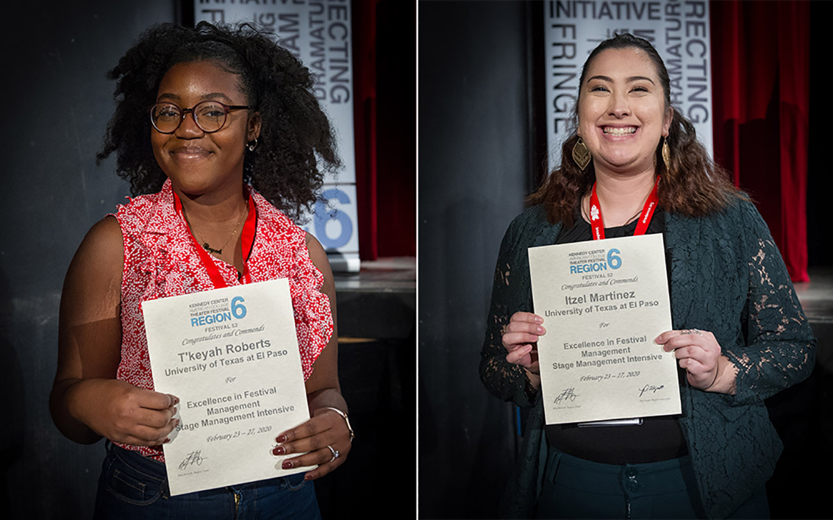 Two theater majors from The University of Texas at El Paso earned first-place honors at the 2020 Kennedy Center American College Theater Festival regional competition in Abilene, Texas. Junior T’Keyah Roberts, left, and senior Itzel Martinez were honored. 