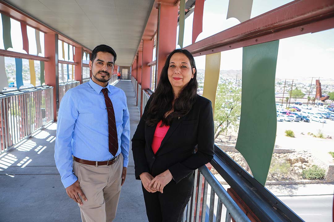 UTEP doctoral students Juan Aguilera, M.D. (left), and Amy R. Nava were selected for Stanford University’s PRISM (Postdoctoral Recruitment Initiative in Sciences and Medicine) postdoctoral interview opportunity. Photo: JR Hernandez / UTEP Communications 