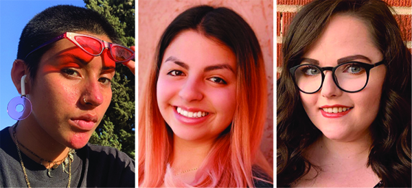 UTEP students Kalina Gallardo, from left, Isabelle Rivera and Sarah Curtis won their competitions at the recent regional Kennedy Center American College Theatre Festival and will participate in the virtual finals in mid-April 2021. Courtesy photos from the UTEP Department of Theatre and Dance 