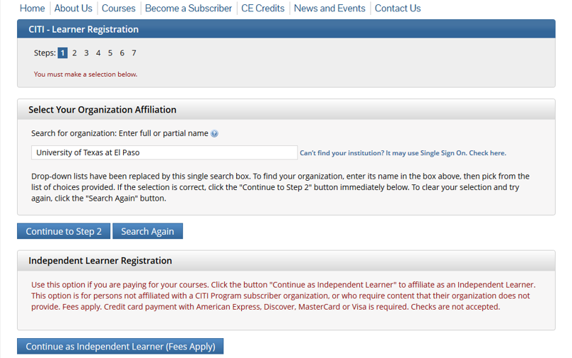 Start Registration - Affiliate UTEP