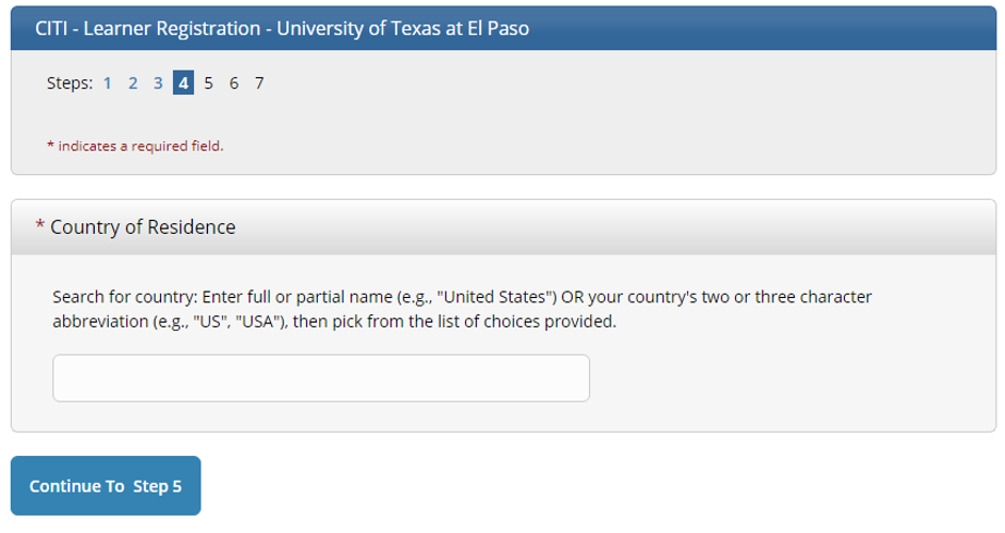 Fill out country of residence